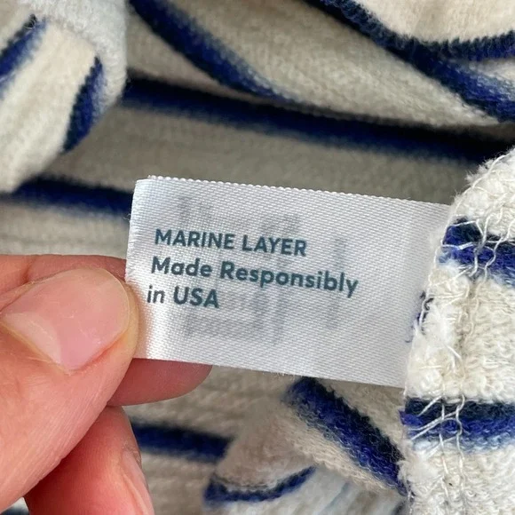 Marine Layer Pullover Hoodie in Natural Navy Stripes Men M/L Terry Cloth NWOT